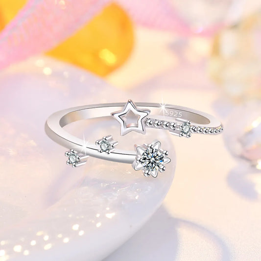 Elegant Lady Simple Style Star Copper Plating Inlay Zircon Open Ring