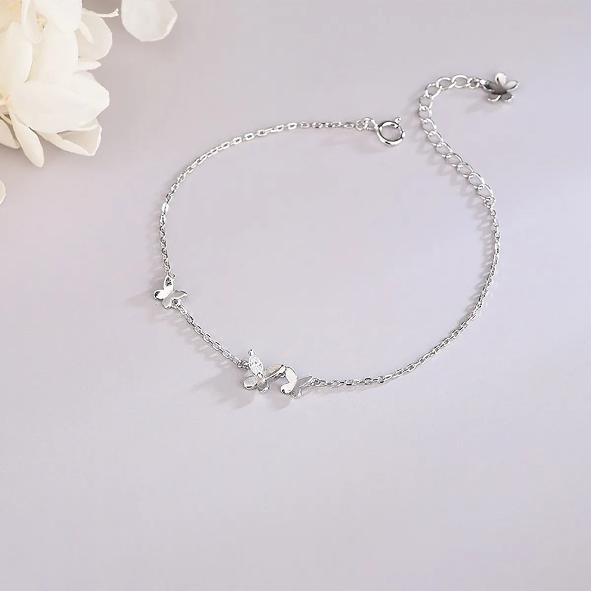 Elegant Lady Solid Color Butterfly Sterling Silver Plating Inlay Zircon Silver Plated Bracelets