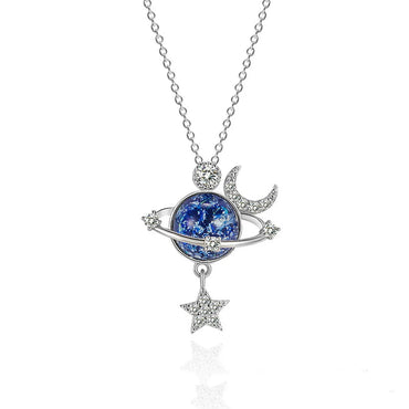 Elegant Lady Star Moon Copper Zircon Pendant Necklace In Bulk