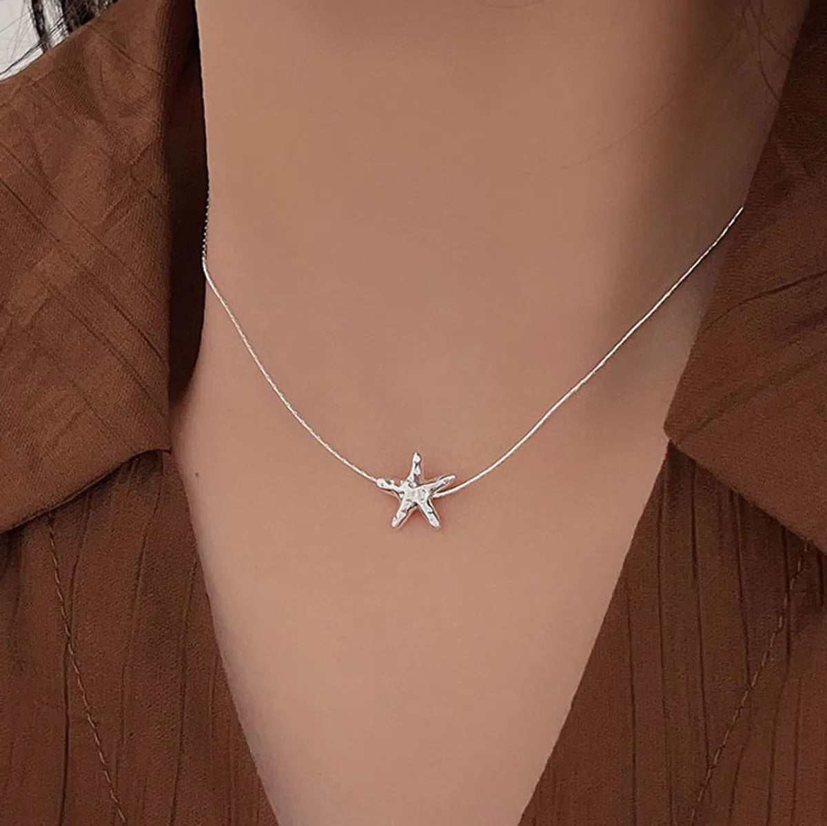 Elegant Lady Starfish Sterling Silver Plating Necklace