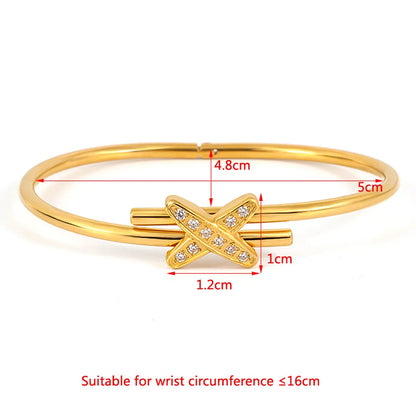 Elegant Lady Streetwear Bow Knot Stainless Steel Plating Inlay Zircon Bangle