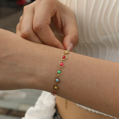 Elegant Lady Streetwear Cherry Heart Shape Flower 201 Stainless Steel Gold Plated Bracelets In Bulk