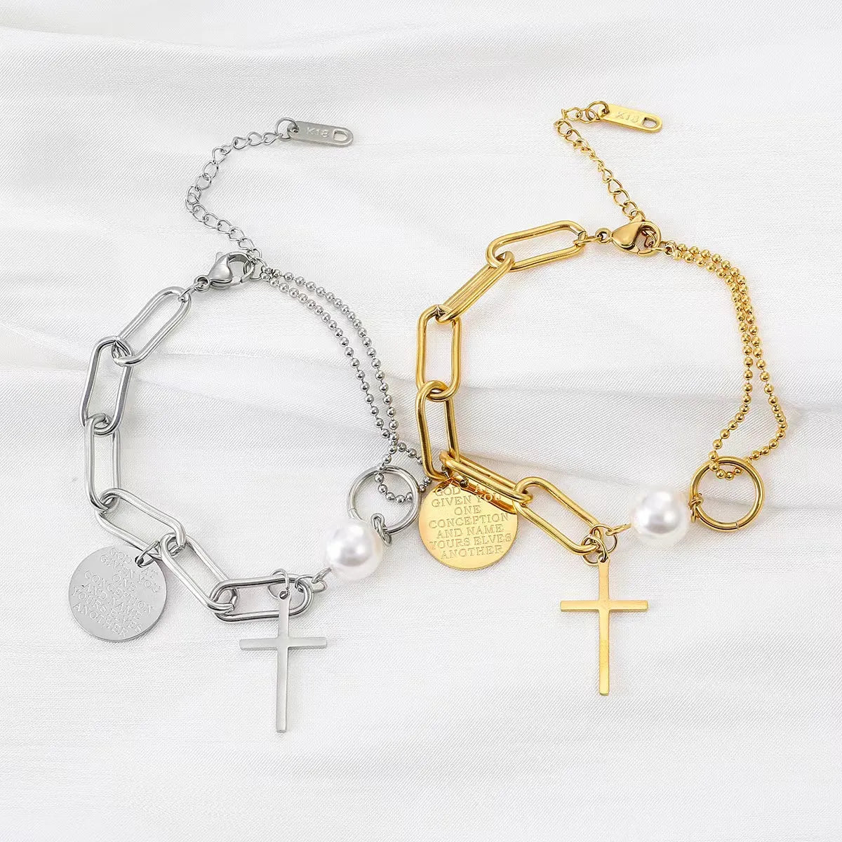 Elegant Lady Streetwear Cross Stainless Steel Plating Bracelets