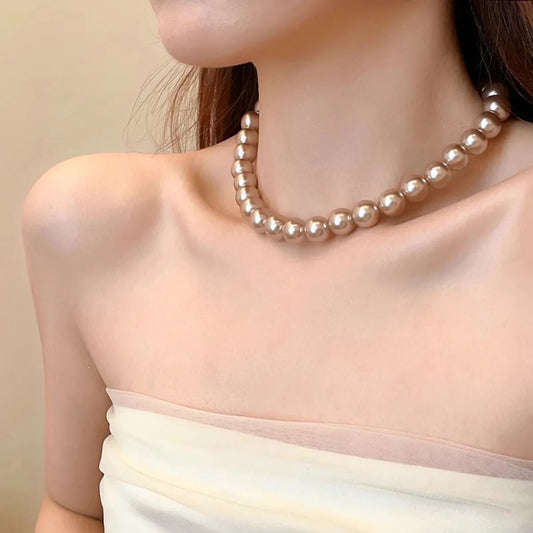 Elegant Lady Streetwear Geometric 18K Gold Plated Imitation Pearl Titanium Steel Wholesale Necklace