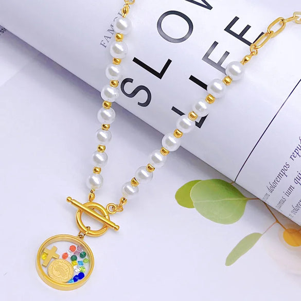 Wholesale Jewelry Elegant Lady Streetwear Heart Shape 304 Stainless Steel Imitation Pearl Imitation Pearl Plating Inlay Pendant Necklace