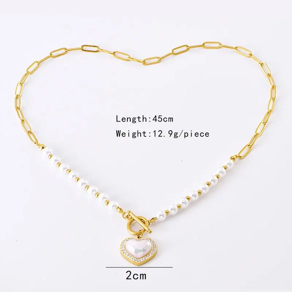 Wholesale Jewelry Elegant Lady Streetwear Heart Shape 304 Stainless Steel Imitation Pearl Imitation Pearl Plating Inlay Pendant Necklace