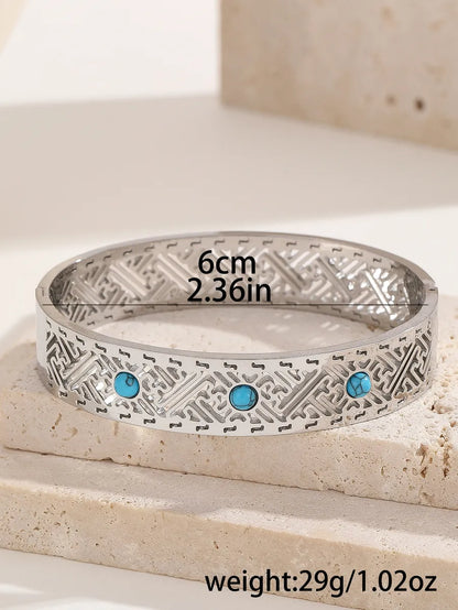 Elegant Lady Streetwear Paisley Geometric Titanium Steel 18K Gold Plated Artificial Crystal Turquoise Bangle In Bulk