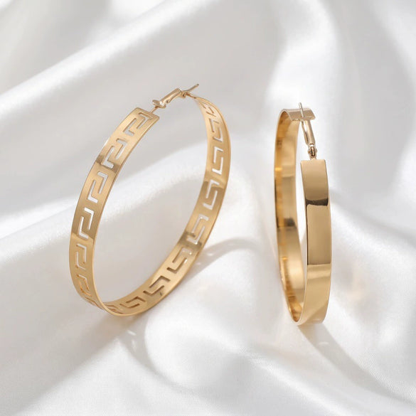 Elegant Large Gold Tone Geometric Hollow Circle Earrings With Electroplated Iron Alloy Design And Stainless Steel Ear Posts