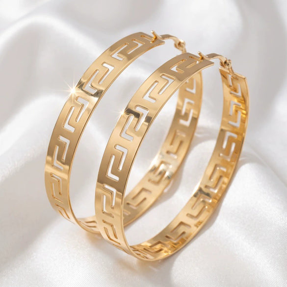 Elegant Large Gold Tone Geometric Hollow Circle Earrings With Electroplated Iron Alloy Design And Stainless Steel Ear Posts