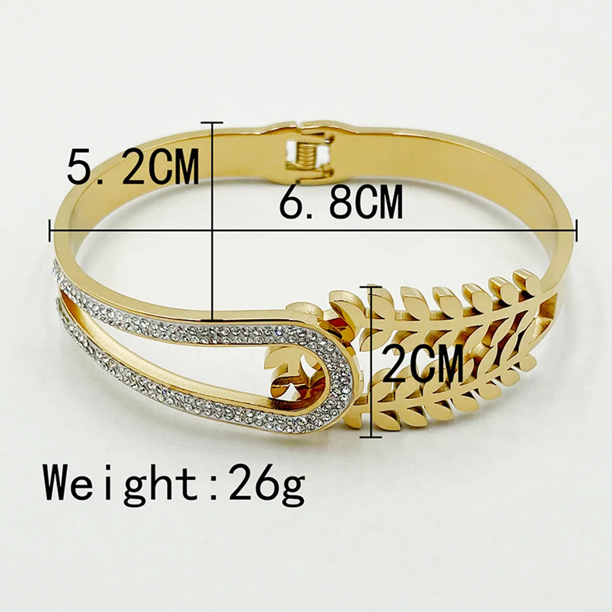 Elegant Leaves Stainless Steel Plating Inlay Rhinestones Gold Plated Bangle