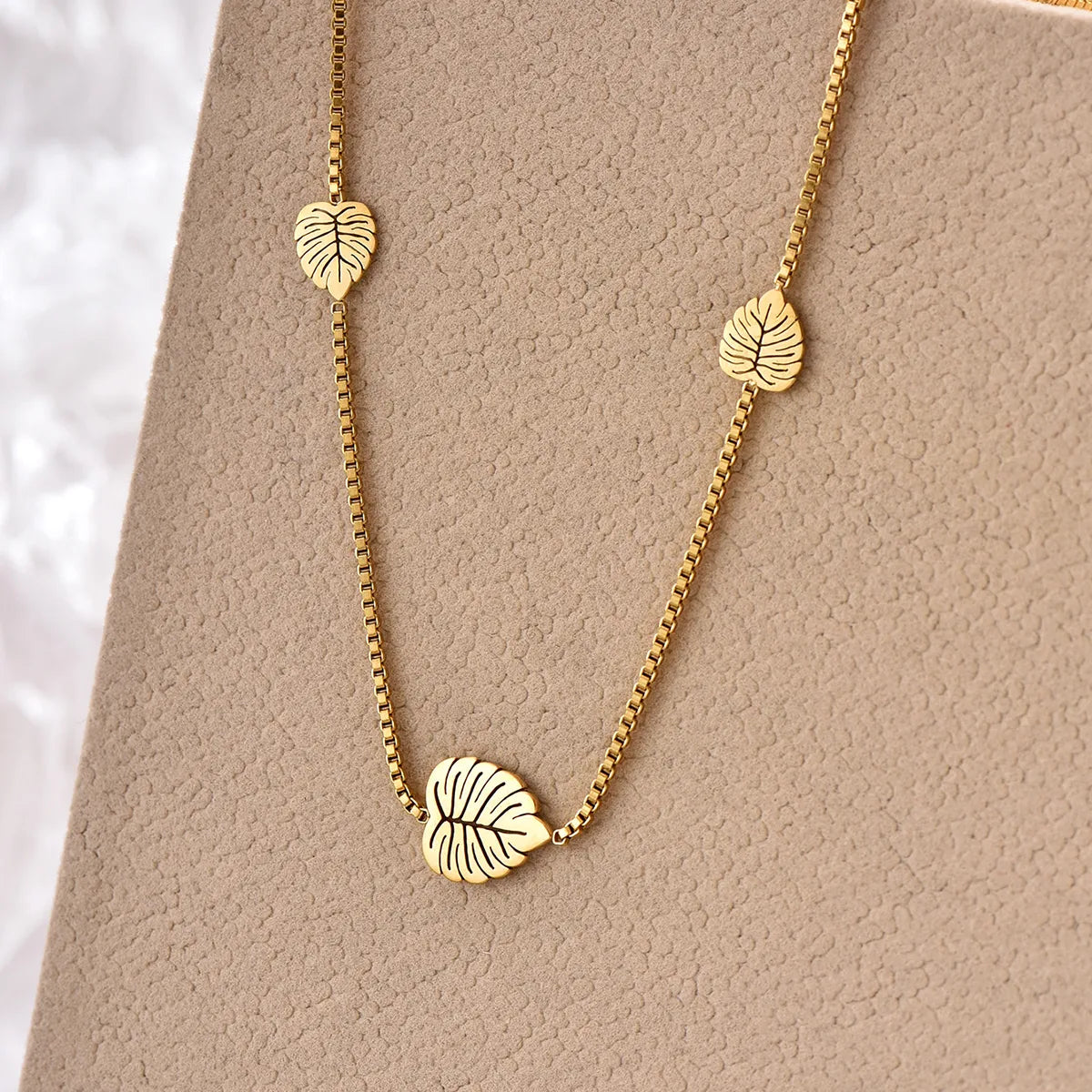 Elegant Leaves Stainless Steel Polishing Plating 14k Gold Plated Necklace