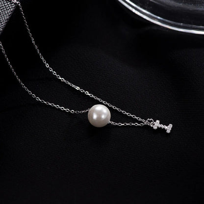 Elegant Letter Sterling Silver Inlay Artificial Pearls Zircon Necklace