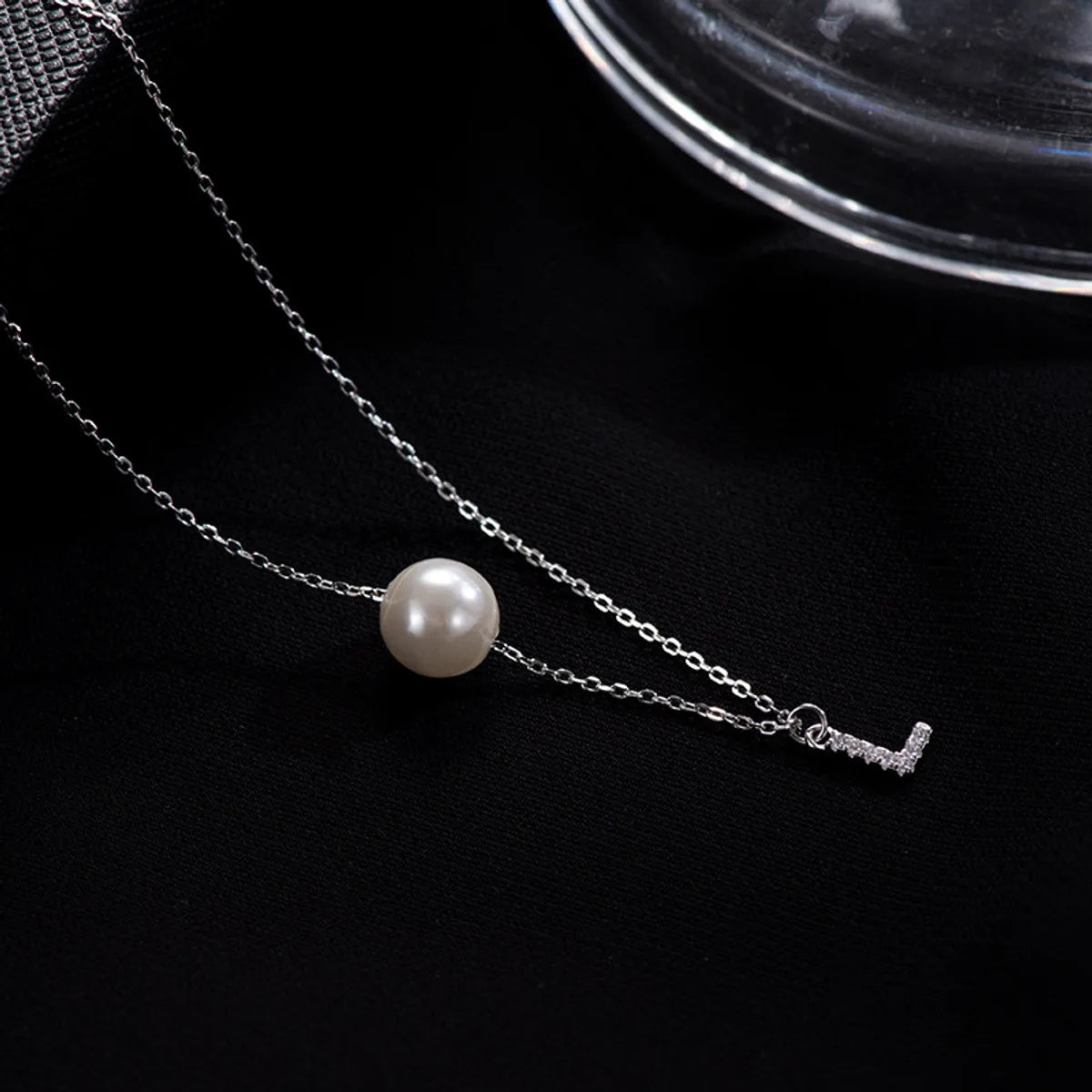 Elegant Letter Sterling Silver Inlay Artificial Pearls Zircon Necklace