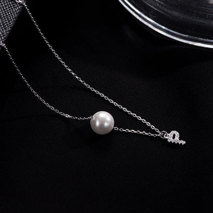 Elegant Letter Sterling Silver Inlay Artificial Pearls Zircon Necklace