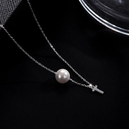 Elegant Letter Sterling Silver Inlay Artificial Pearls Zircon Necklace