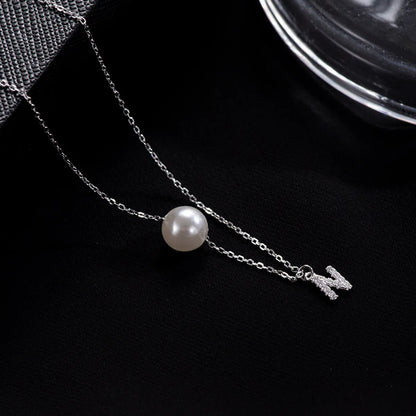 Elegant Letter Sterling Silver Inlay Artificial Pearls Zircon Necklace