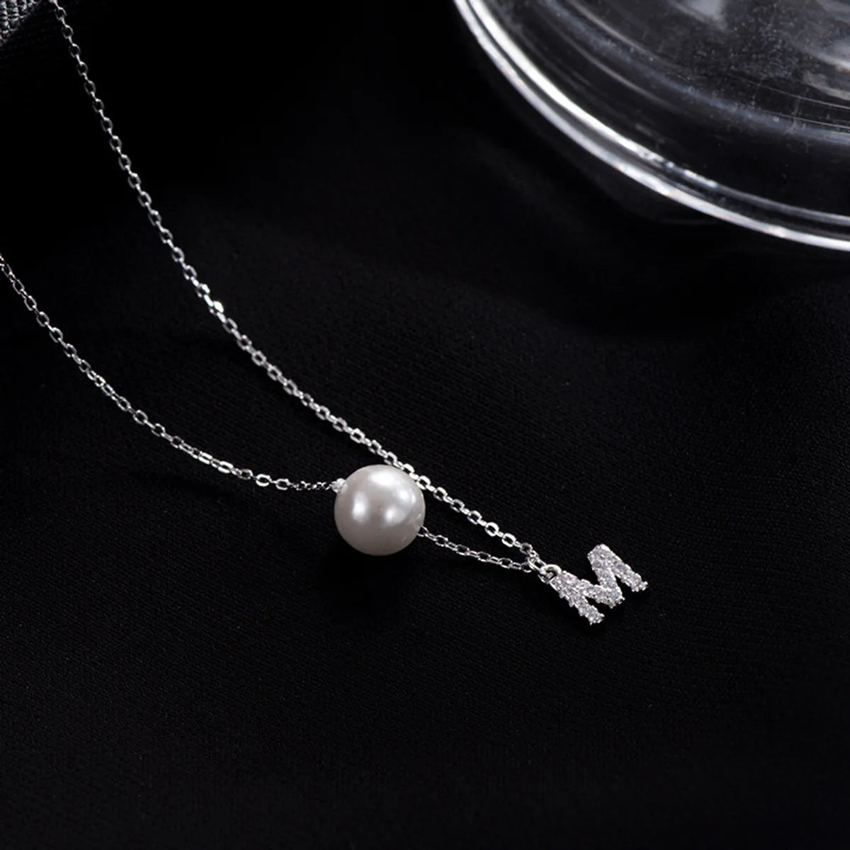 Elegant Letter Sterling Silver Inlay Artificial Pearls Zircon Necklace