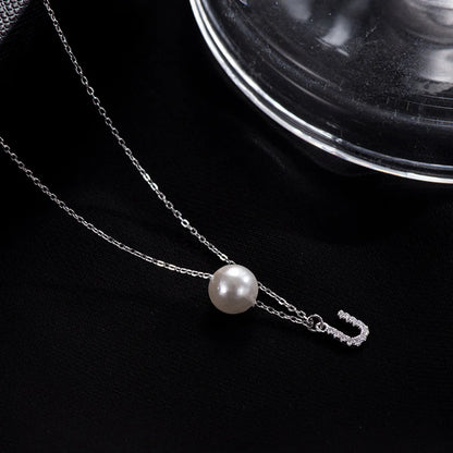 Elegant Letter Sterling Silver Inlay Artificial Pearls Zircon Necklace