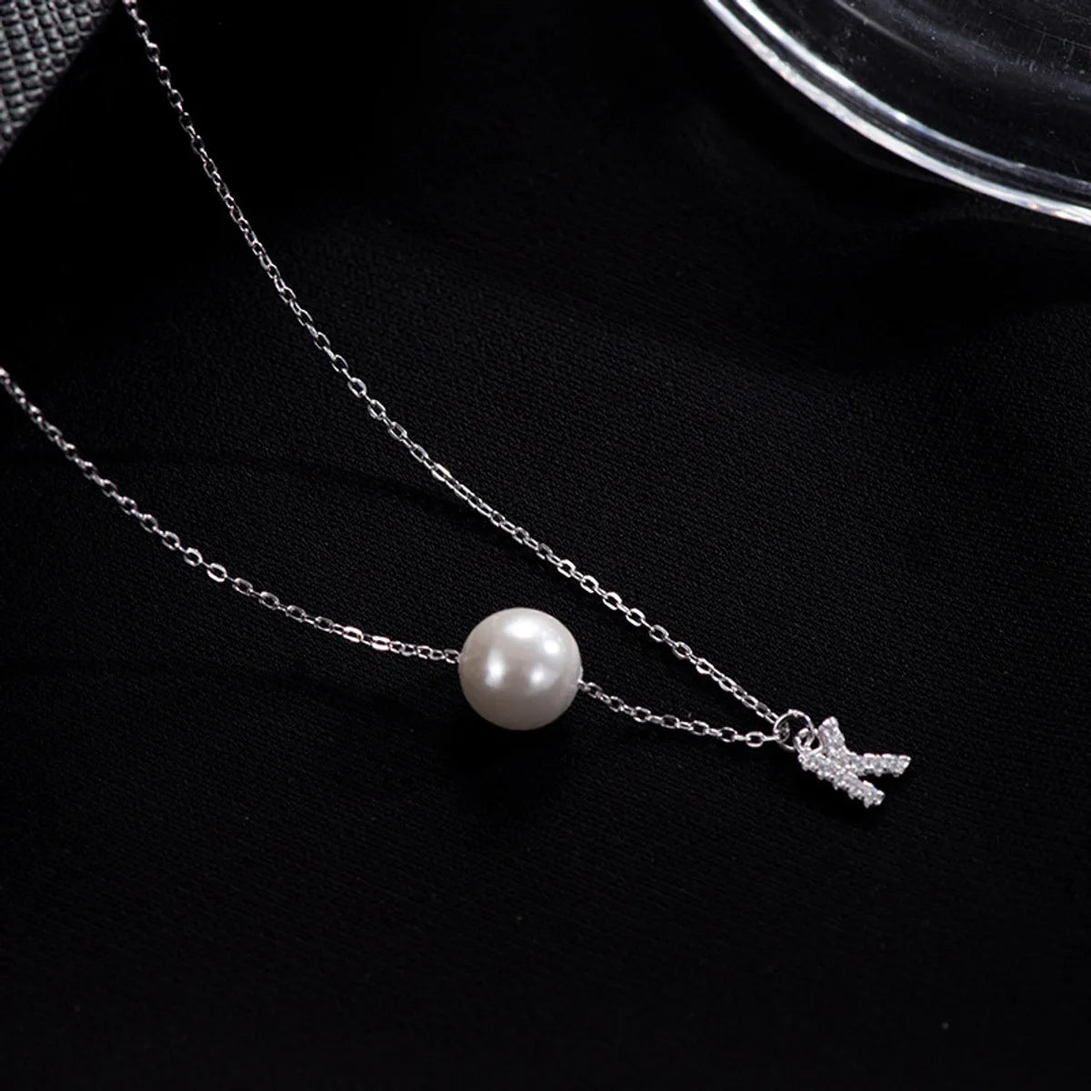 Elegant Letter Sterling Silver Inlay Artificial Pearls Zircon Necklace