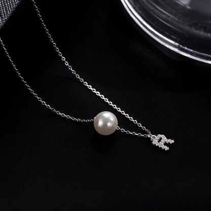 Elegant Letter Sterling Silver Inlay Artificial Pearls Zircon Necklace