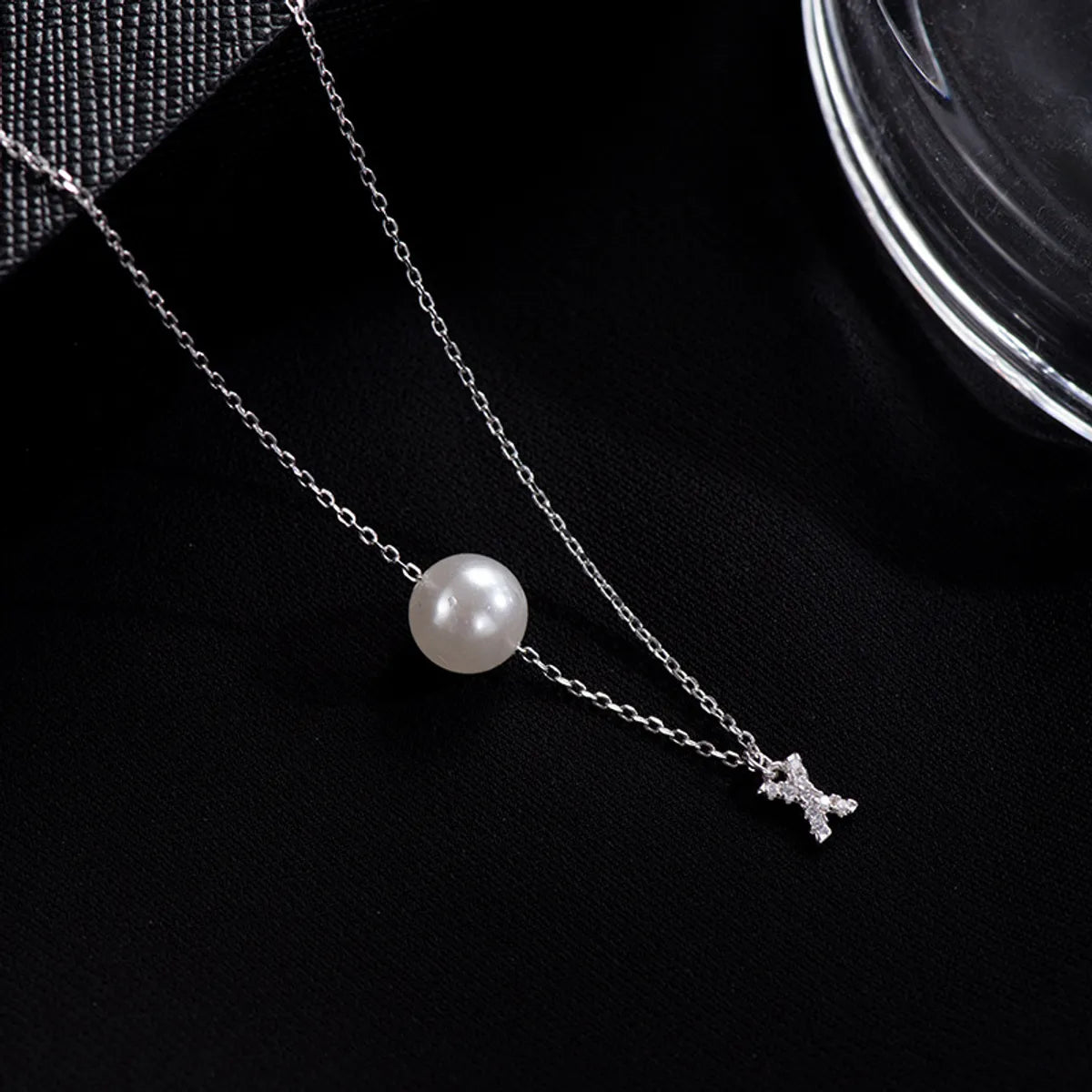 Elegant Letter Sterling Silver Inlay Artificial Pearls Zircon Necklace