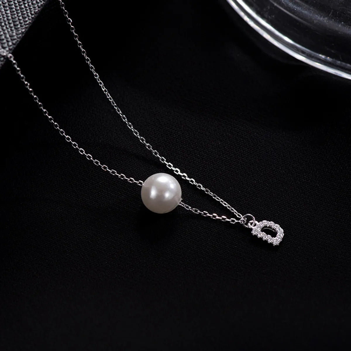 Elegant Letter Sterling Silver Inlay Artificial Pearls Zircon Necklace