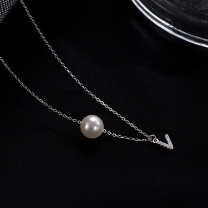 Elegant Letter Sterling Silver Inlay Artificial Pearls Zircon Necklace