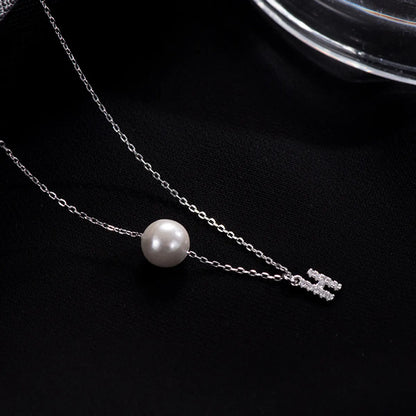 Elegant Letter Sterling Silver Inlay Artificial Pearls Zircon Necklace