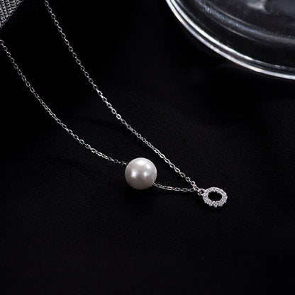 Elegant Letter Sterling Silver Inlay Artificial Pearls Zircon Necklace