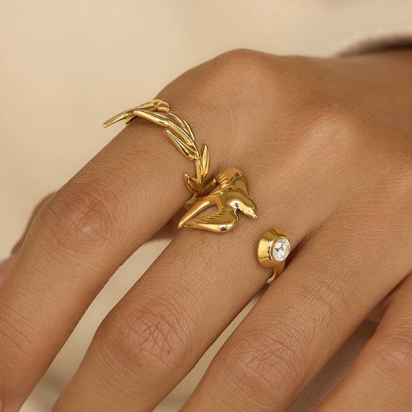 Elegant Light Luxury Animal Shaped Electroplated Stainless Steel Ring Jewelry For Women