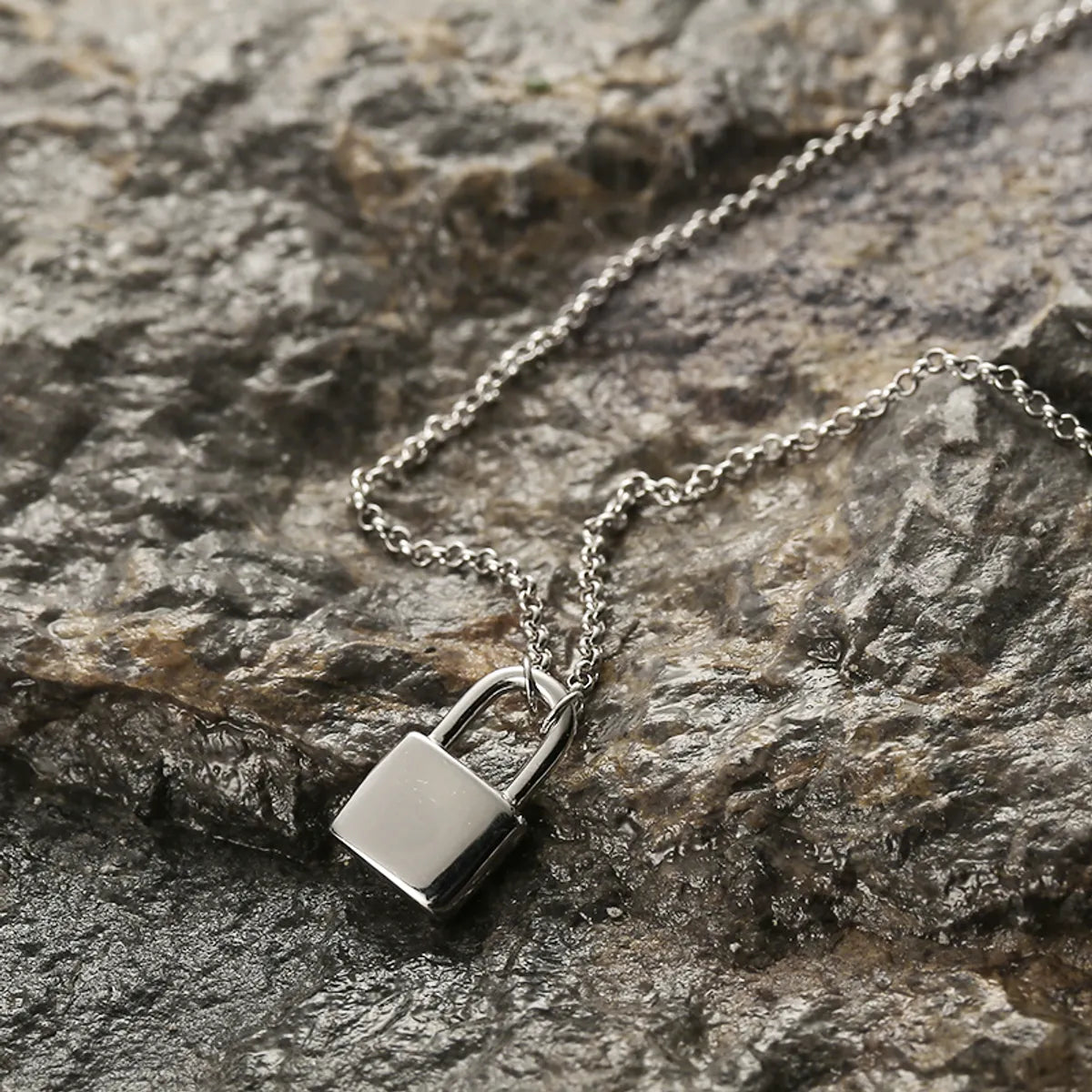 Elegant Lock Sterling Silver Plating White Gold Plated Pendant Necklace