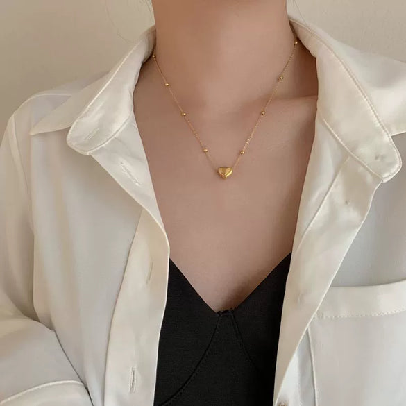 Elegant Love Titanium Steel Round Bead Clavicle Chain For Women With Electroplating Treatment