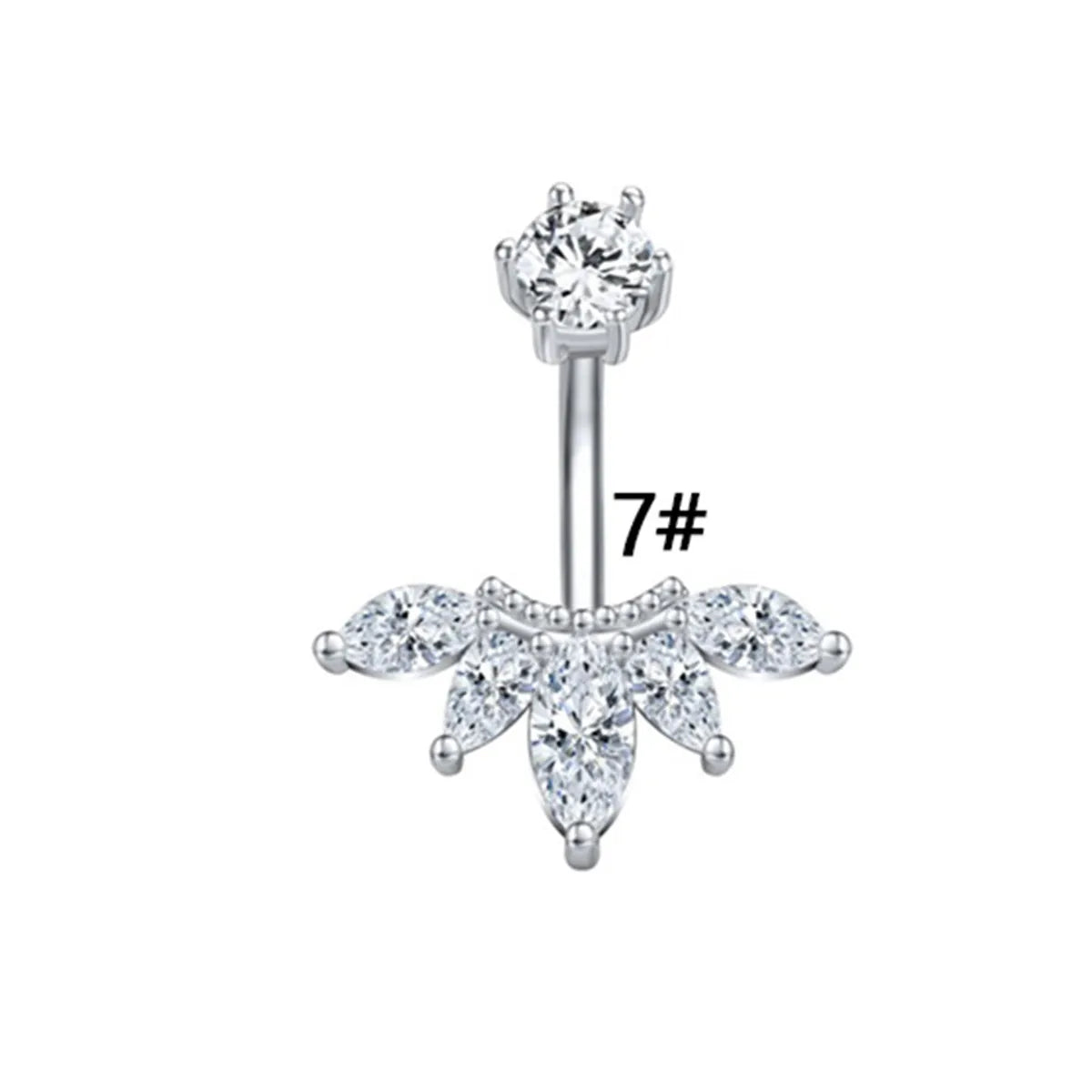 Elegant Luxurious Animal Snowflake Stainless Steel Copper Plating Hollow Out Inlay Zircon White Gold Plated Belly Ring