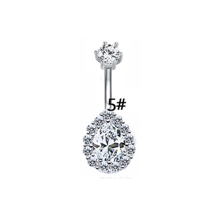 Elegant Luxurious Animal Snowflake Stainless Steel Copper Plating Hollow Out Inlay Zircon White Gold Plated Belly Ring