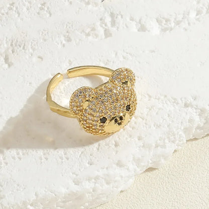 Elegant Luxurious Bear Copper 14k Gold Plated Zircon Rings In Bulk