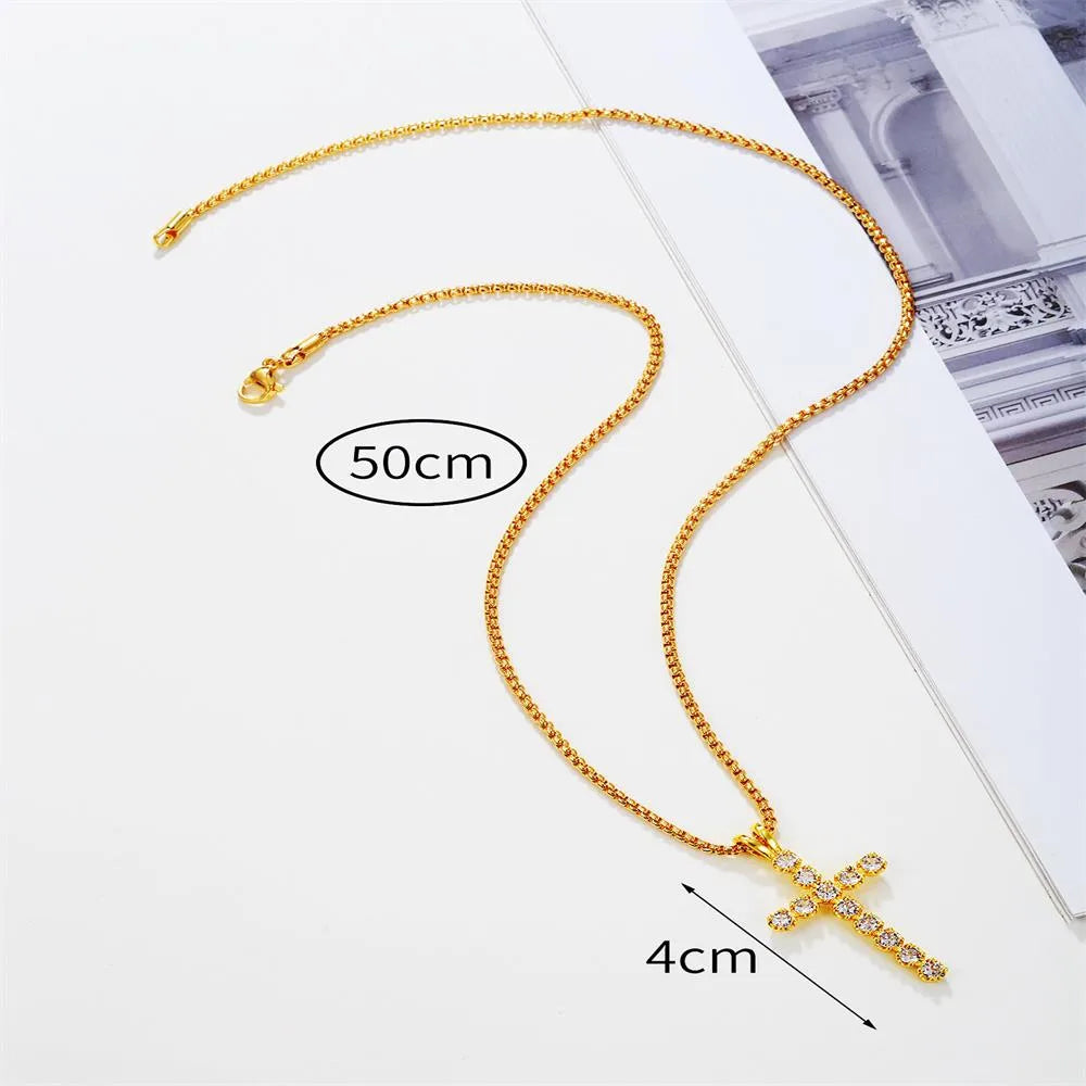 Elegant Luxurious Bridal Cross Copper Plating Inlay Zircon 18k Gold Plated Pendant Necklace