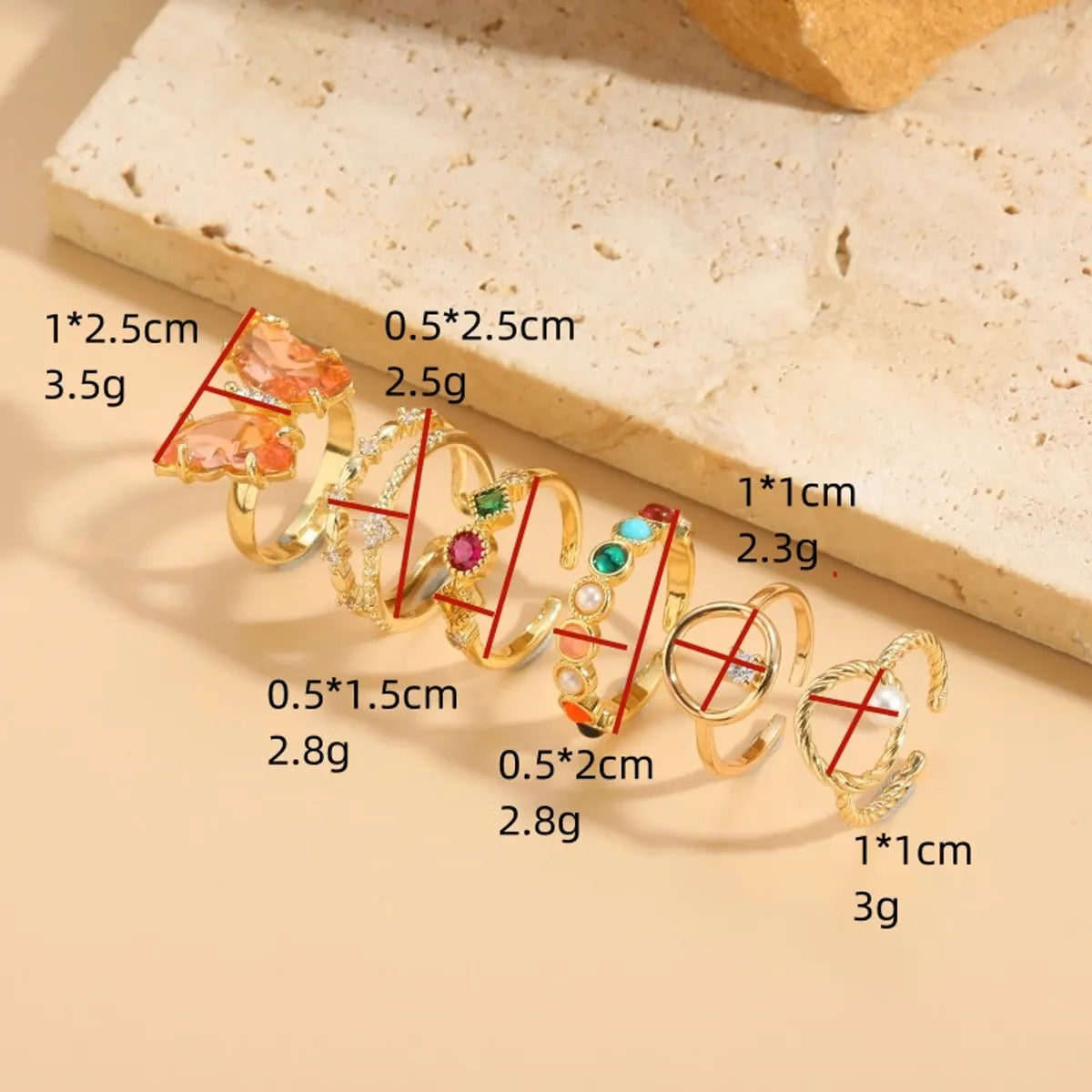 Elegant Luxurious Butterfly Copper Plating Inlay Zircon 14k Gold Plated Rings