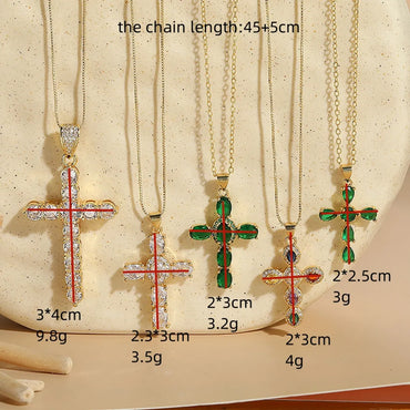 Elegant Luxurious Classic Style Cross Copper Irregular Plating Inlay Zircon 14k Gold Plated Pendant Necklace