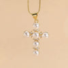 Elegant Luxurious Classic Style Cross Copper 14k Gold Plated Artificial Pearls Zircon Pendant Necklace In Bulk