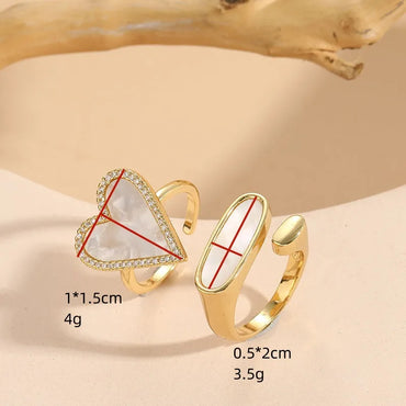 Elegant Luxurious Classic Style Heart Shape Copper Plating Inlay Shell Zircon 14k Gold Plated Open Ring