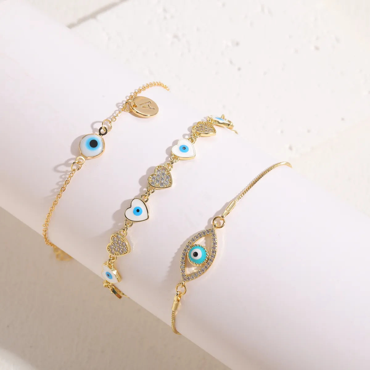 Elegant Luxurious Classic Style Heart Shape Eye Copper Enamel Plating Inlay Zircon 14k Gold Plated Bracelets