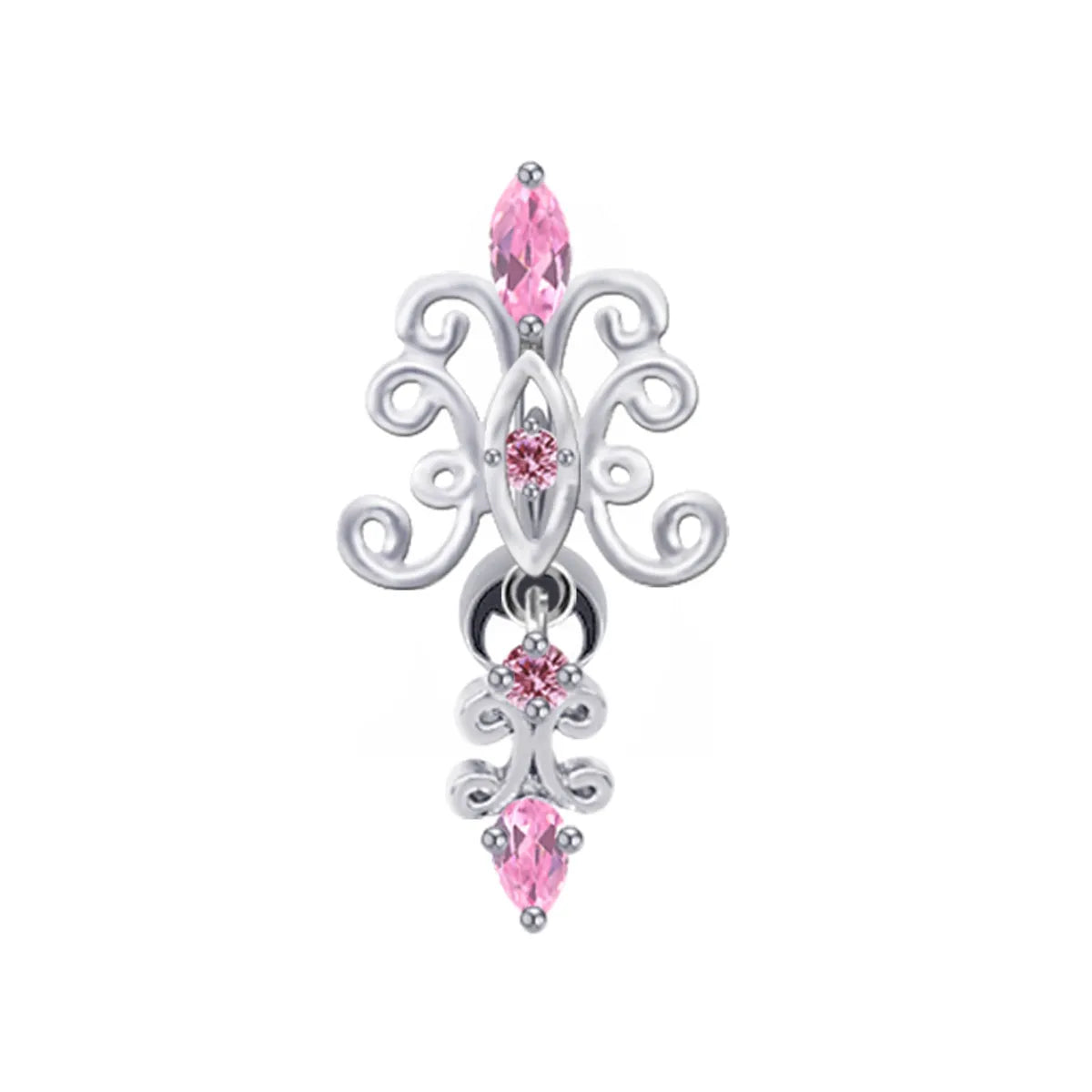 Elegant Luxurious Classic Style Heart Shape Wings Butterfly Stainless Steel White Gold Plated Rhinestones Glass Stone Zircon Belly Ring In Bulk