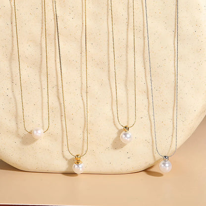 Wholesale Elegant Luxurious Classic Style Solid Color 304 Stainless Steel ABS Pearl Plating Inlay Artificial Pearls Freshwater Pearl Pendant Necklace