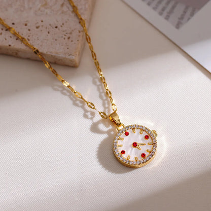 Elegant Luxurious Clock Titanium Steel Copper Inlay Artificial Diamond Pendant Necklace