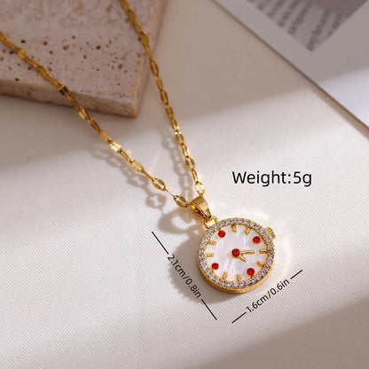 Elegant Luxurious Clock Titanium Steel Copper Inlay Artificial Diamond Pendant Necklace