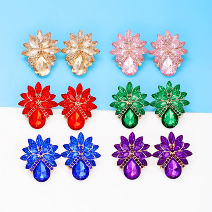 1 Pair Elegant Luxurious Flower Inlay Alloy Glass Stone Ear Studs