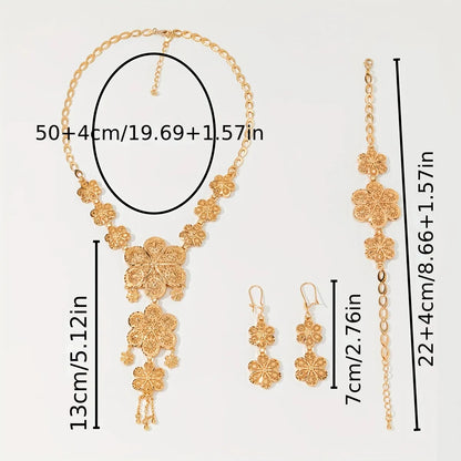 Elegant Luxurious Flower Copper Plating 18k Gold Plated Bracelets Earrings Necklace