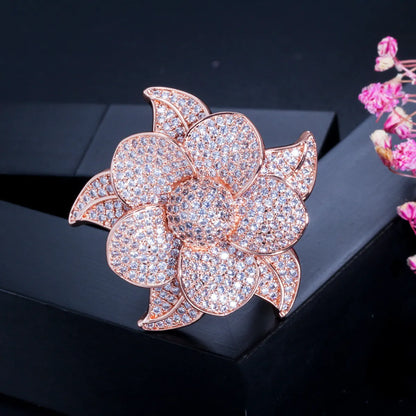 Elegant Luxurious Flower Copper Plating Inlay Zircon 14k Gold Plated Gold Plated Rhodium Plated Rings