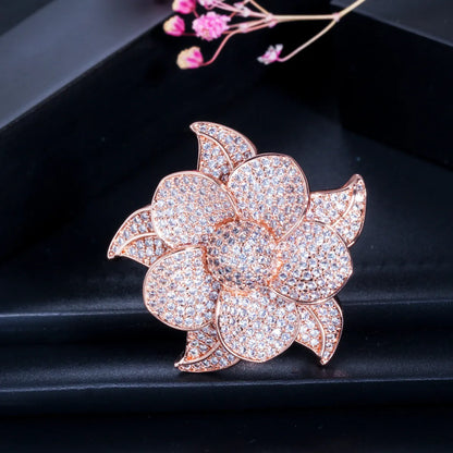 Elegant Luxurious Flower Copper Plating Inlay Zircon 14k Gold Plated Gold Plated Rhodium Plated Rings