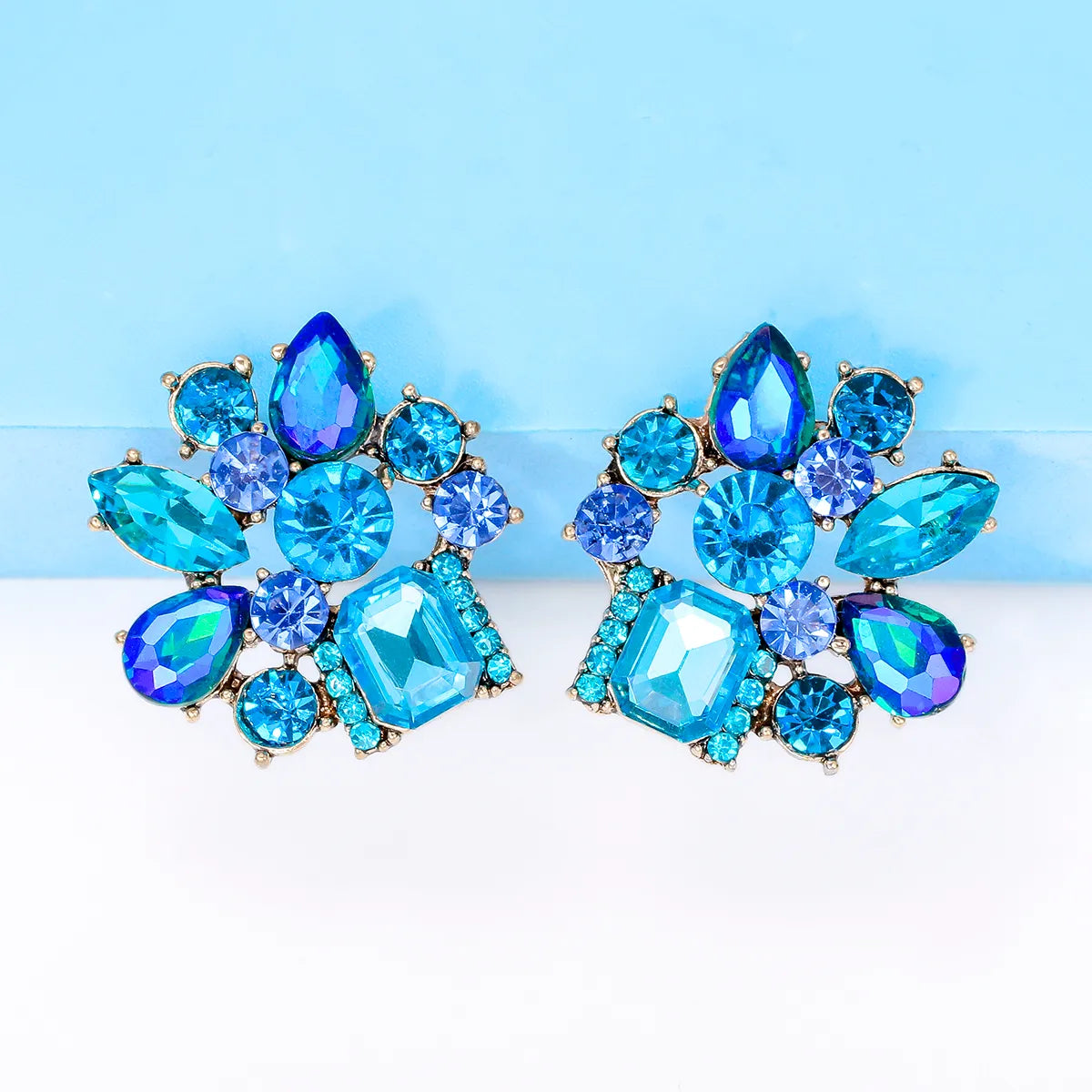 Elegant Luxurious Geometric Alloy Inlay Acrylic Glass Stone Women's Ear Studs